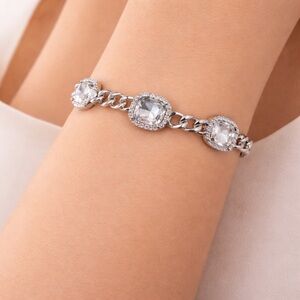 Cosmopolitan Silver Crystal Curb Link Bracelet | Square Crystal Toggle Clasp